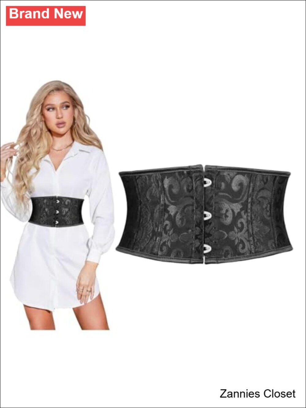 ✨SUOSDEY Women's Jacquard Corset Belt Underbust Boned Lace Up Bustier Steampunk